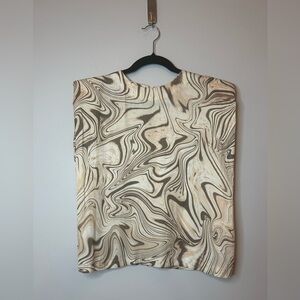 Tart Cap Sleeve Brown Cream Print Blouse Size XS